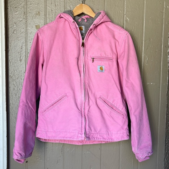 Carhartt Jackets & Blazers - Carhartt Sherpa pink canvas hooded jacket